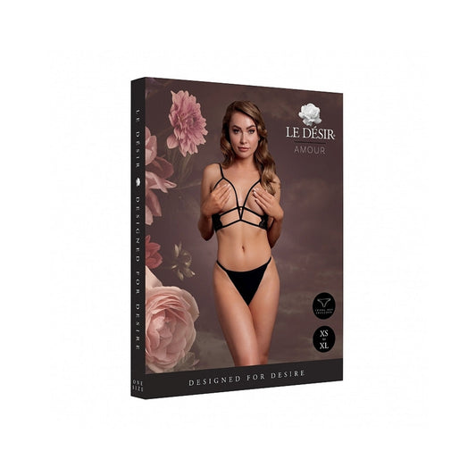 LE DESIR OPEN CUP TRIANGLE BRA WITH LACE AND ADJUSTABLE SLIDERS BLACK O/S