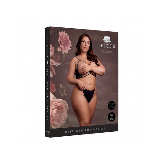 LE DESIR OPEN CUP TRIANGLE BRA WITH LACE AND ADJUSTABLE SLIDERS BLACK QUEEN SIZE