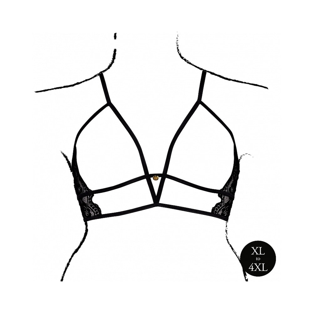 LE DESIR OPEN CUP TRIANGLE BRA WITH LACE AND ADJUSTABLE SLIDERS BLACK QUEEN SIZE