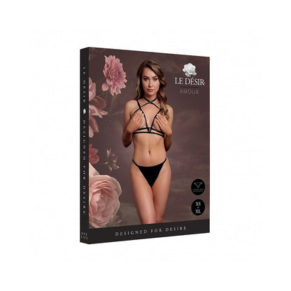 LE DESIR OPEN CUP TRIANGLE BRA WITH NECK STRAP AND ADJUSTABLE SLIDERS BLACK O/S