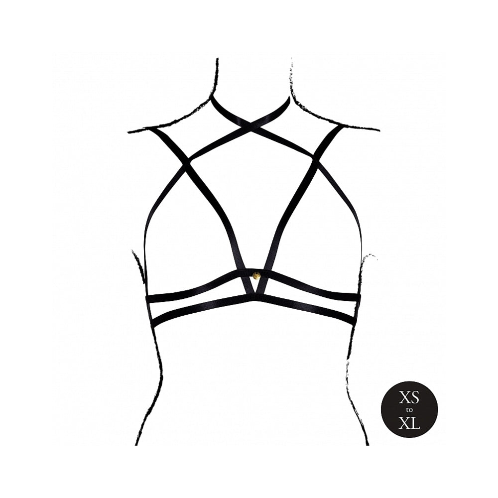 LE DESIR OPEN CUP TRIANGLE BRA WITH NECK STRAP AND ADJUSTABLE SLIDERS BLACK O/S