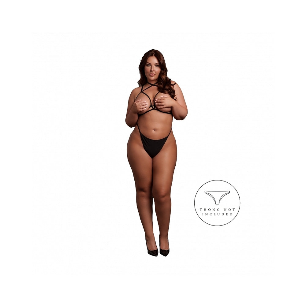 LE DESIR OPEN CUP TRIANGLE BRA WITH NECK STRAP AND ADJUSTABLE SLIDERS BLACK QUEEN SIZE