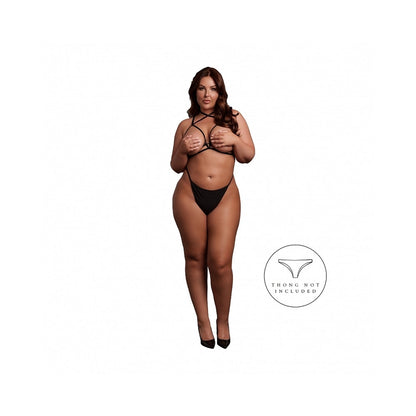 LE DESIR OPEN CUP TRIANGLE BRA WITH NECK STRAP AND ADJUSTABLE SLIDERS BLACK QUEEN SIZE