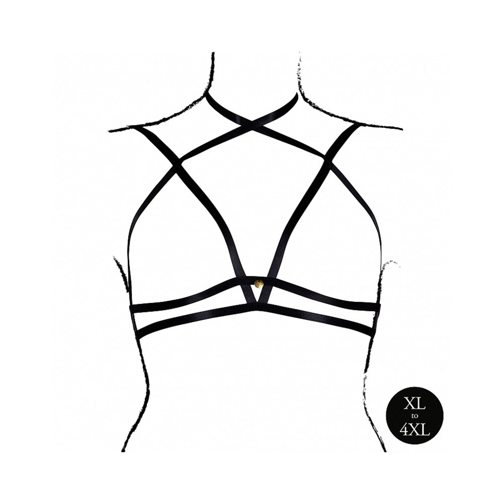 LE DESIR OPEN CUP TRIANGLE BRA WITH NECK STRAP AND ADJUSTABLE SLIDERS BLACK QUEEN SIZE