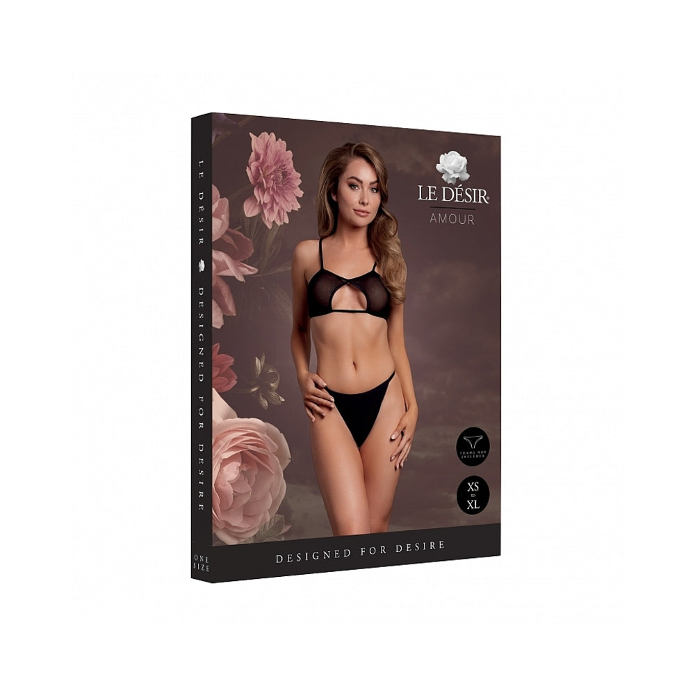LE DESIR KEYHOLE MESH BRA WITH DOUBLE BACK STRAPS AND ADJUSTABLE SLIDERS BLACK O/S