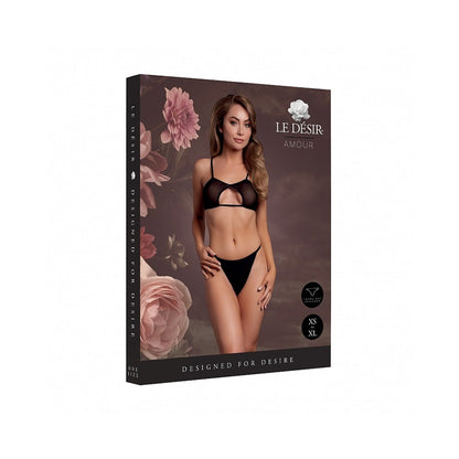 LE DESIR KEYHOLE MESH BRA WITH DOUBLE BACK STRAPS AND ADJUSTABLE SLIDERS BLACK O/S