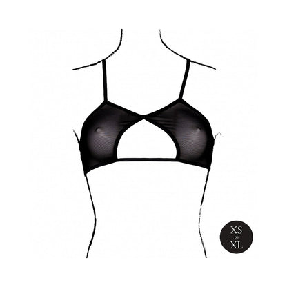 LE DESIR KEYHOLE MESH BRA WITH DOUBLE BACK STRAPS AND ADJUSTABLE SLIDERS BLACK O/S