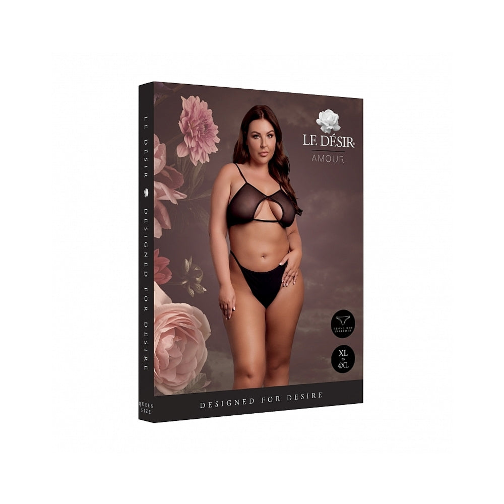 LE DESIR KEYHOLE MESH BRA WITH DOUBLE BACK STRAPS AND ADJUSTABLE SLIDERS BLACK QUEEN SIZE