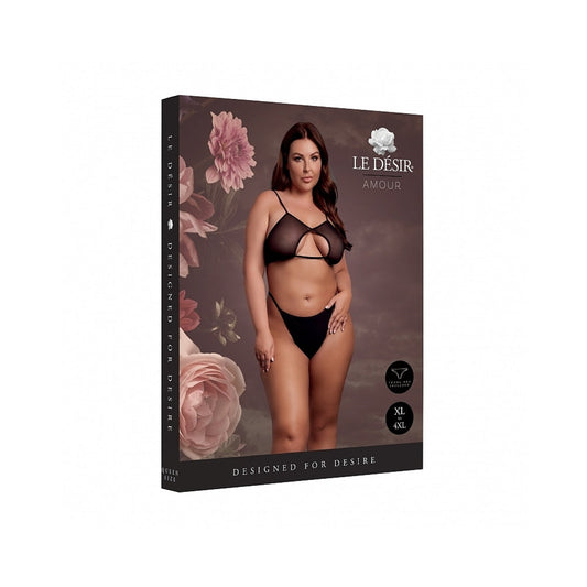 LE DESIR KEYHOLE MESH BRA WITH DOUBLE BACK STRAPS AND ADJUSTABLE SLIDERS BLACK QUEEN SIZE