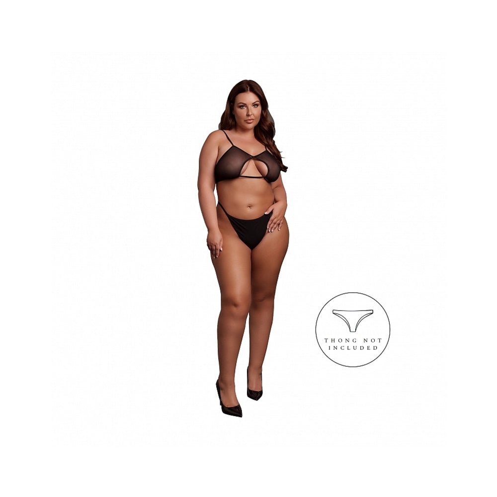 LE DESIR KEYHOLE MESH BRA WITH DOUBLE BACK STRAPS AND ADJUSTABLE SLIDERS BLACK QUEEN SIZE