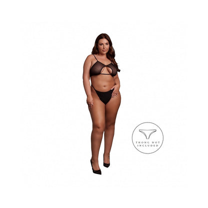 LE DESIR KEYHOLE MESH BRA WITH DOUBLE BACK STRAPS AND ADJUSTABLE SLIDERS BLACK QUEEN SIZE