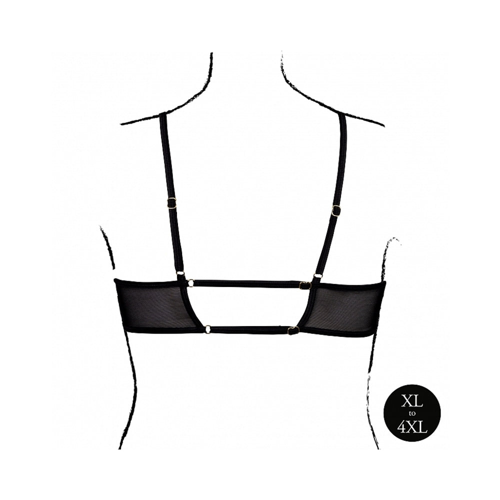 LE DESIR KEYHOLE MESH BRA WITH DOUBLE BACK STRAPS AND ADJUSTABLE SLIDERS BLACK QUEEN SIZE