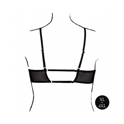LE DESIR KEYHOLE MESH BRA WITH DOUBLE BACK STRAPS AND ADJUSTABLE SLIDERS BLACK QUEEN SIZE