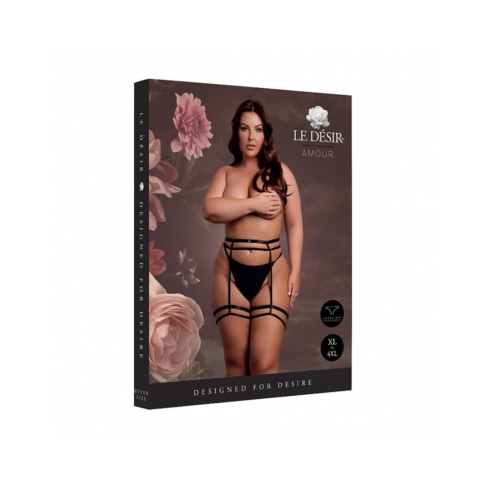LE DESIR DOUBLE STRAP GARTER BELT WITH ADJUSTABLE SLIDERS BLACK QUEEN SIZE