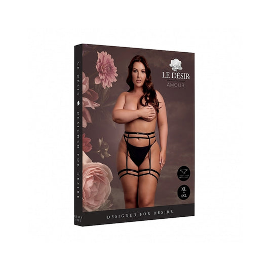 LE DESIR DOUBLE STRAP GARTER BELT WITH ADJUSTABLE SLIDERS BLACK QUEEN SIZE