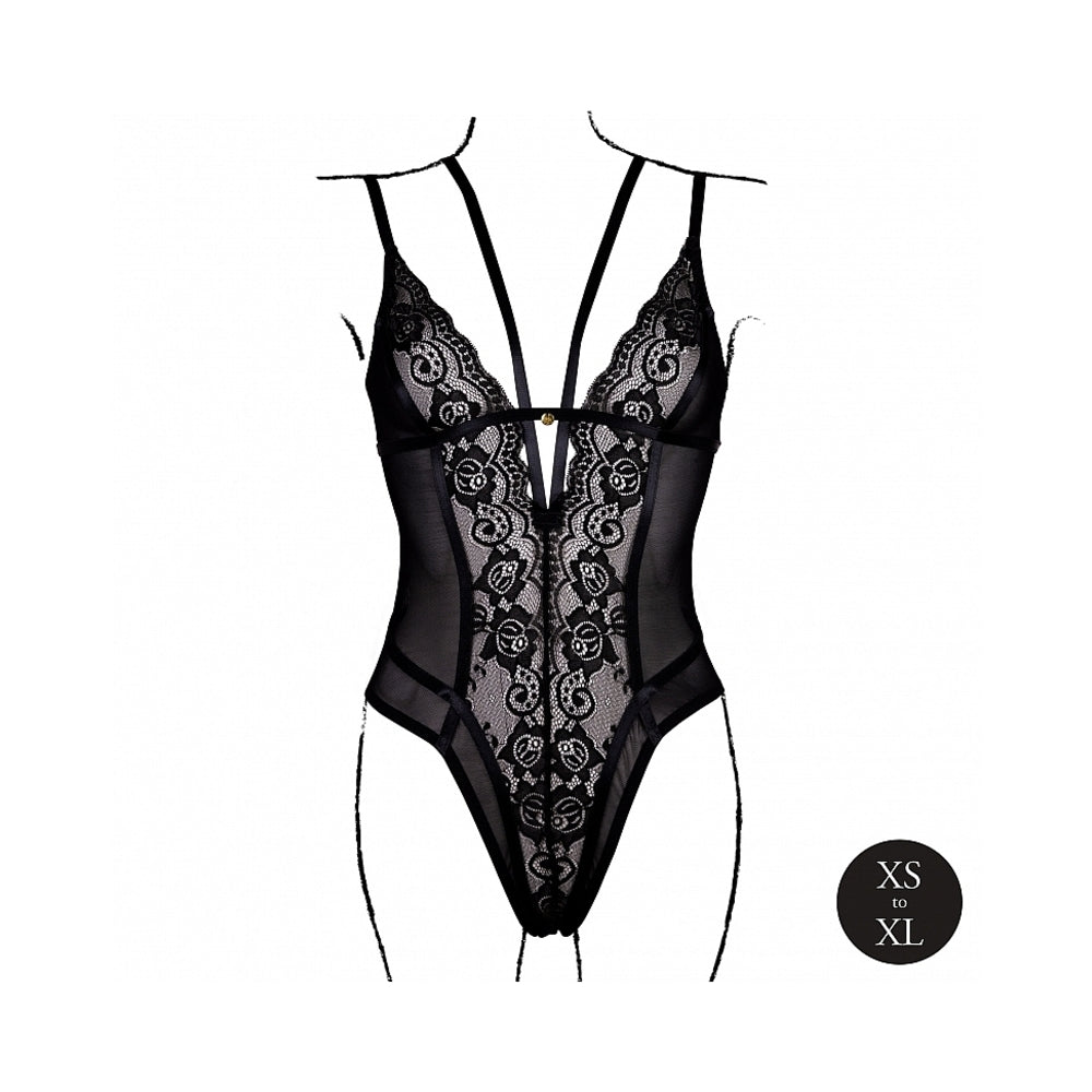 LE DESIR WIRELESS LACE BODYSUIT WITH ADJUSTABLE SLIDERS BLACK O/S
