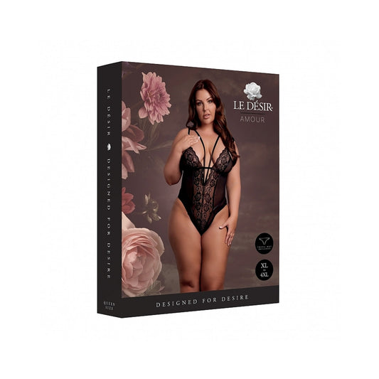 LE DESIR WIRELESS LACE BODYSUIT WITH ADJUSTABLE SLIDERS BLACK QUEEN SIZE