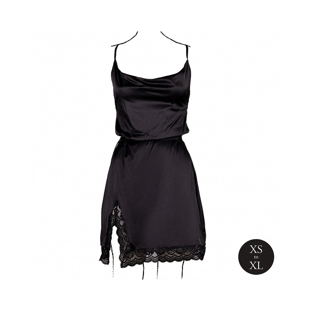 LE DESIR OPEN BACK SILK DRESS WITH CRISS CROSS DETAILS AND SLIT BLACK O/S