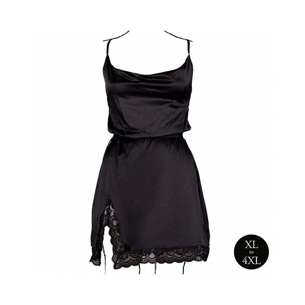 LE DESIR OPEN BACK SILK DRESS WITH CRISS CROSS DETAILS AND SLIT BLACK QUEEN SIZE