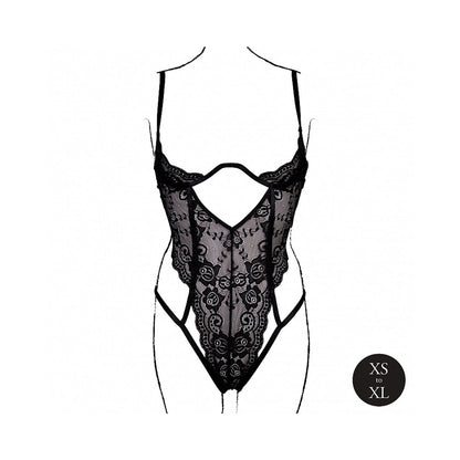 LE DESIR LACE UNDERWIRED OPEN CUP BODYSUIT WITH ADJUSTABLE SLIDERS BLACK O/S