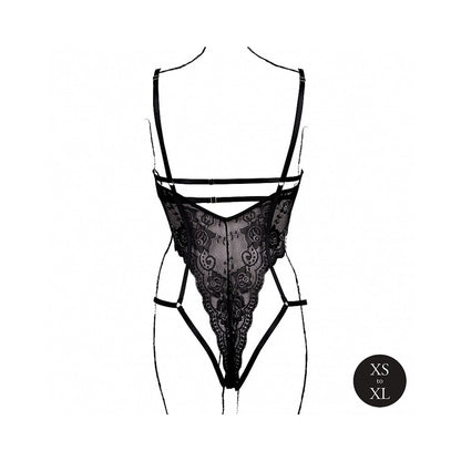 LE DESIR LACE UNDERWIRED OPEN CUP BODYSUIT WITH ADJUSTABLE SLIDERS BLACK O/S