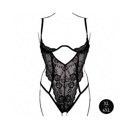 LE DESIR LACE UNDERWIRED OPEN CUP BODYSUIT WITH ADJUSTABLE SLIDERS BLACK QUEEN SIZE