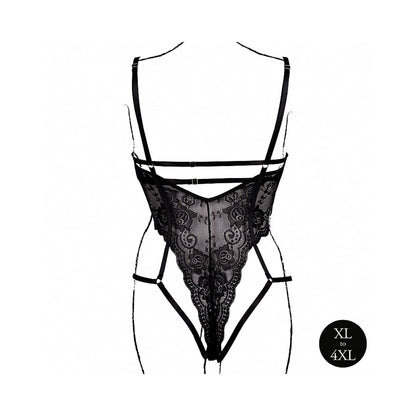 LE DESIR LACE UNDERWIRED OPEN CUP BODYSUIT WITH ADJUSTABLE SLIDERS BLACK QUEEN SIZE