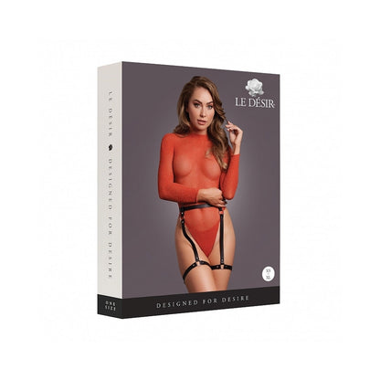 LE DESIR SHIMMERING OPEN-BACK BODYSUIT WITH PU LEATHER GARTERS /GOLD GLITTER O/S