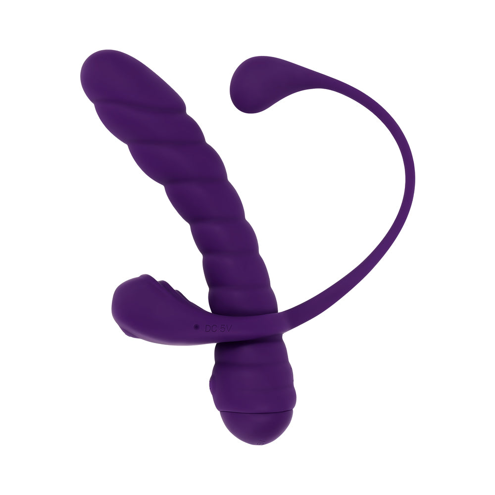 PLAYBOY TWISTED PLAYGROUND RECHARGEABLE TRIPLE STIMULATOR VIBE SILICONE PURPLE ACAI
