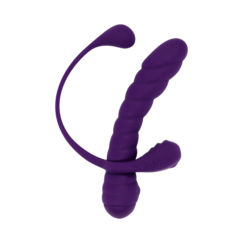 PLAYBOY TWISTED PLAYGROUND RECHARGEABLE TRIPLE STIMULATOR VIBE SILICONE PURPLE ACAI