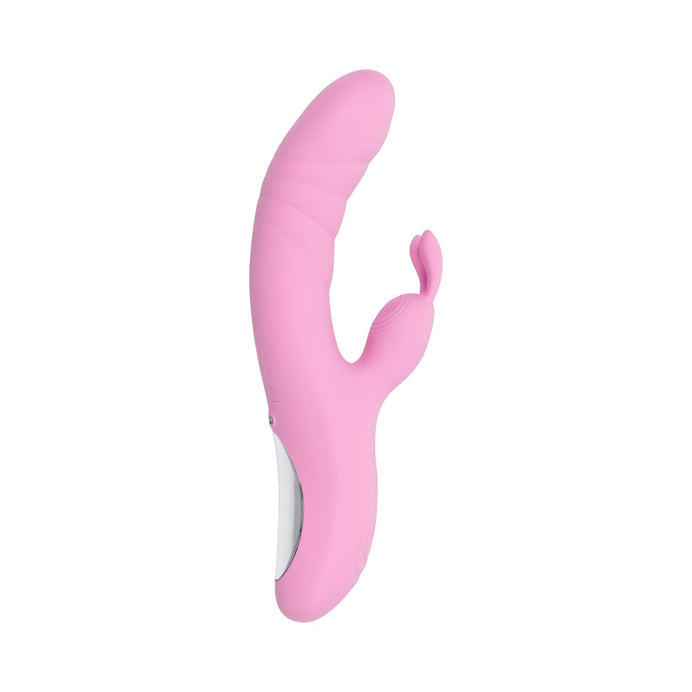 PLAYBOY - RUB ME RIGHT RECHARGEABLE THRUSTING DUAL STIMULATOR SILICONE PINK PETAL