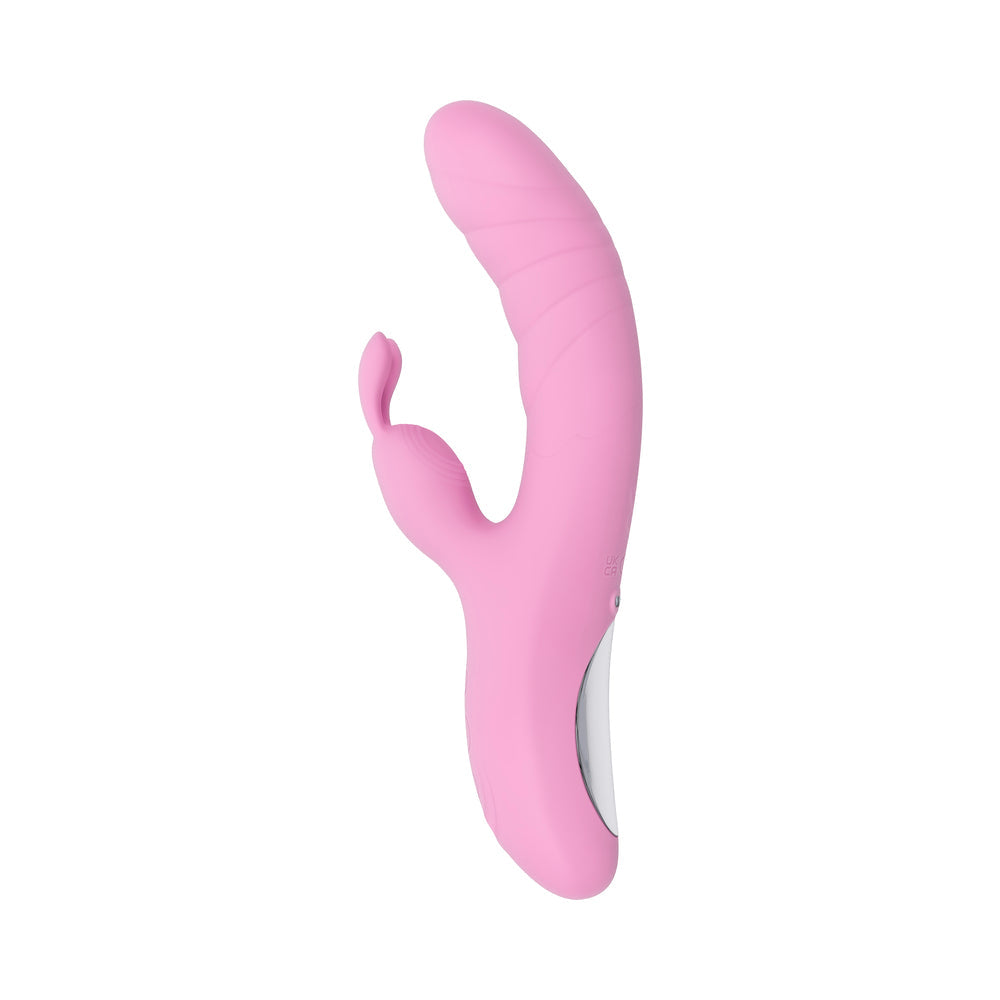 PLAYBOY - RUB ME RIGHT RECHARGEABLE THRUSTING DUAL STIMULATOR SILICONE PINK PETAL