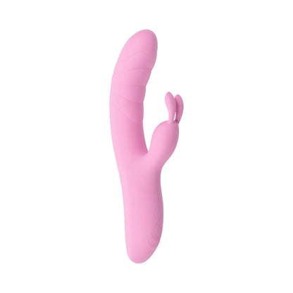 PLAYBOY RUB ME RIGHT RECHARGEABLE THRUSTING DUAL STIMULATOR SILICONE PINK PETAL