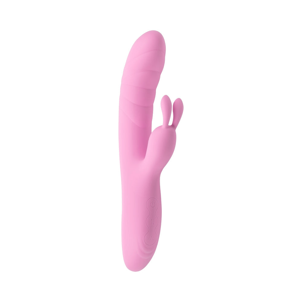 PLAYBOY - RUB ME RIGHT RECHARGEABLE THRUSTING DUAL STIMULATOR SILICONE PINK PETAL
