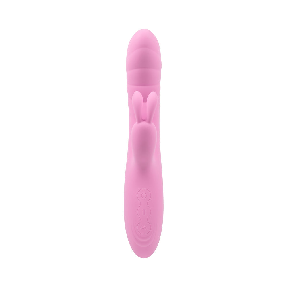 PLAYBOY - RUB ME RIGHT RECHARGEABLE THRUSTING DUAL STIMULATOR SILICONE PINK PETAL