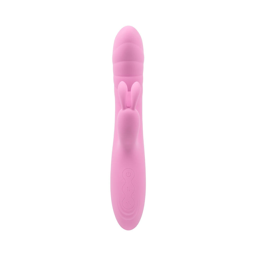 PLAYBOY RUB ME RIGHT RECHARGEABLE THRUSTING DUAL STIMULATOR SILICONE PINK PETAL