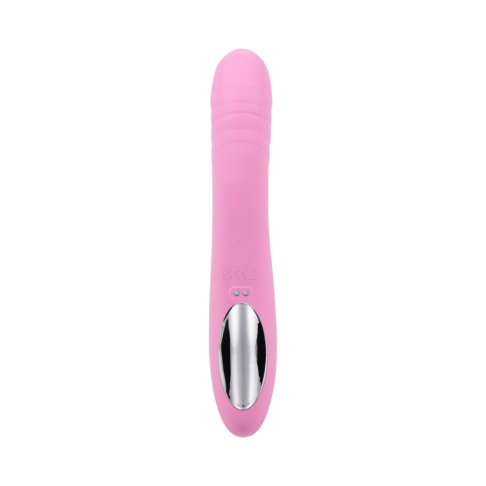 PLAYBOY RUB ME RIGHT RECHARGEABLE THRUSTING DUAL STIMULATOR SILICONE PINK PETAL