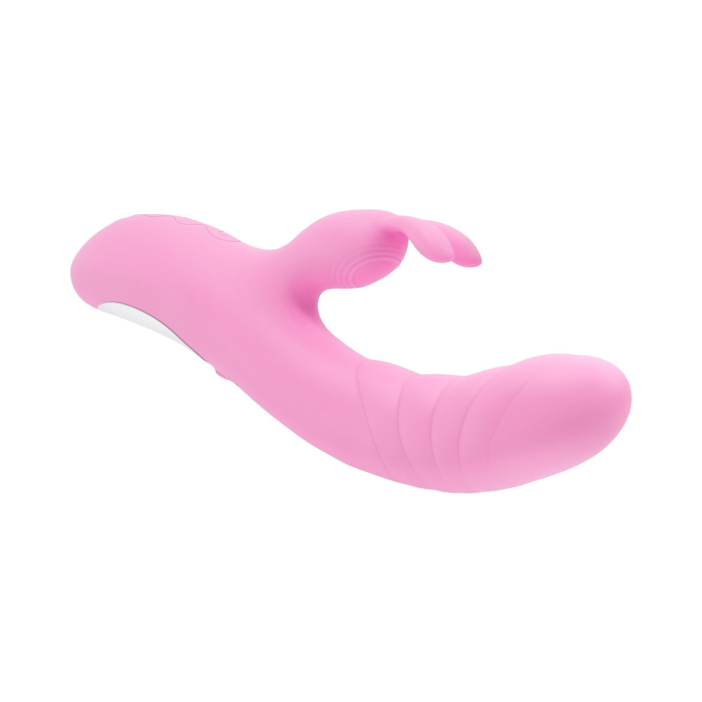 PLAYBOY - RUB ME RIGHT RECHARGEABLE THRUSTING DUAL STIMULATOR SILICONE PINK PETAL
