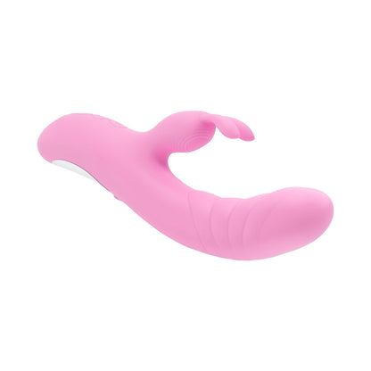 PLAYBOY RUB ME RIGHT RECHARGEABLE THRUSTING DUAL STIMULATOR SILICONE PINK PETAL