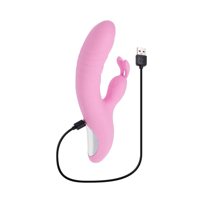 PLAYBOY - RUB ME RIGHT RECHARGEABLE THRUSTING DUAL STIMULATOR SILICONE PINK PETAL