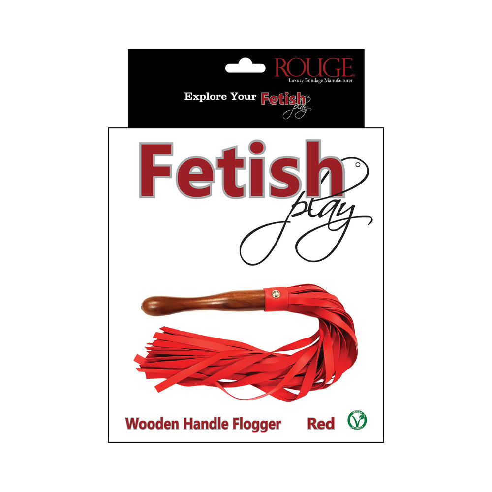 ROUGE FETISH PLAY VEGAN WOODEN HANDLE FLOGGER RED