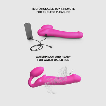 STRAP-ON-ME VIBRATING BENDABLE STRAPLESS STRAP-ON FUCHSIA XLARGE