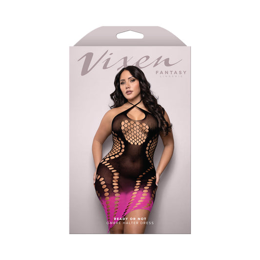 LENCERÍA DE FANTASÍA - VIXEN READY OR NOT VESTIDO DE PUNTO OMBRÉ ASIMÉTRICO CON ABERTURA EN EL ESCOTE TIPO HALTER NEGRO/ROSA TALLA GRANDE