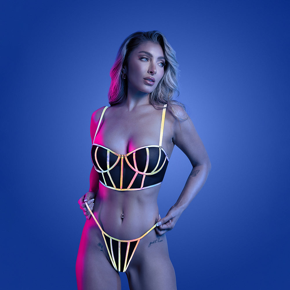 FANTASY LINGERIE GLOW SOLAR FLARE UNDERWIRE BRA & PANTY S/M