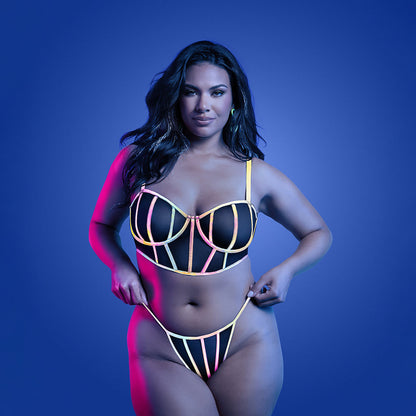 FANTASY LINGERIE GLOW SOLAR FLARE UNDERWIRE BRA & PANTY QUEEN SIZE