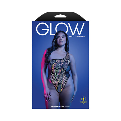 FANTASY LINGERIE GLOW LUMINESCENT FLORAL PRINT ONE-SHOULDER TEDDY QUEEN SIZE