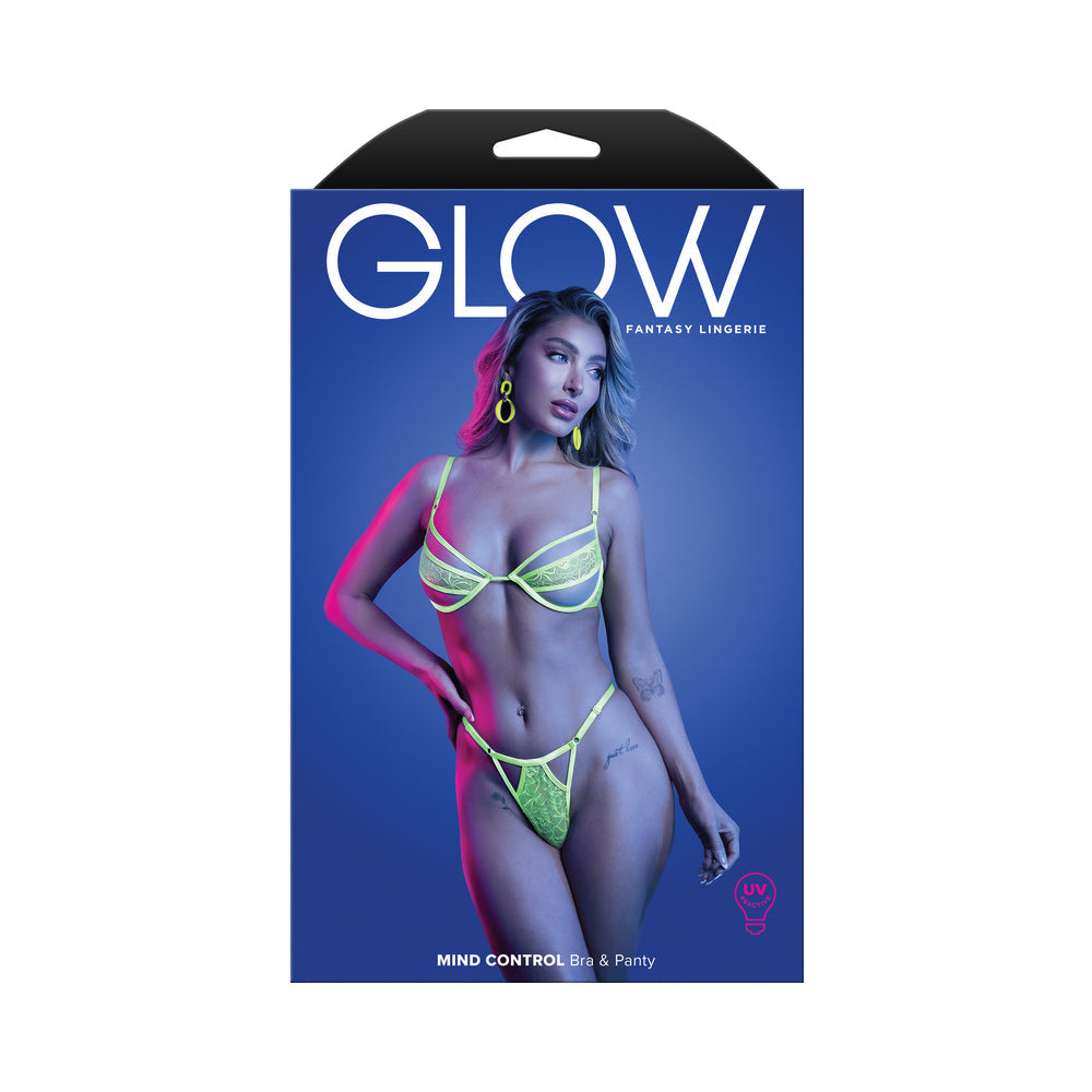 FANTASY LINGERIE GLOW MIND CONTROL UV REACTIVE PANELED UNDERWIRE BRA & PANTY M/L