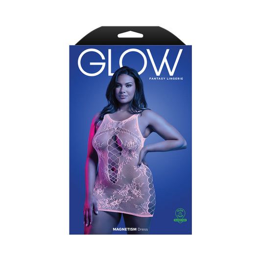 FANTASY LINGERIE - GLOW MAGNETISM GLOW-IN-THE-DARK LACE KNIT DRESS QUEEN SIZE