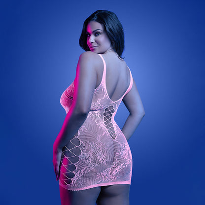 FANTASY LINGERIE - GLOW MAGNETISM GLOW-IN-THE-DARK LACE KNIT DRESS QUEEN SIZE