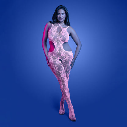 FANTASY LINGERIE - GLOW EQUILIBRIUM GLOW-IN-THE-DARK CROTCHLESS BODYSTOCKING QUEEN SIZE